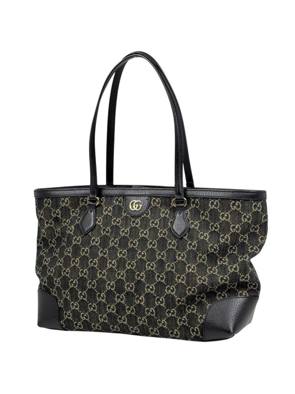 Gucci GG Pattern Tote Shoulder Bag Denim Black